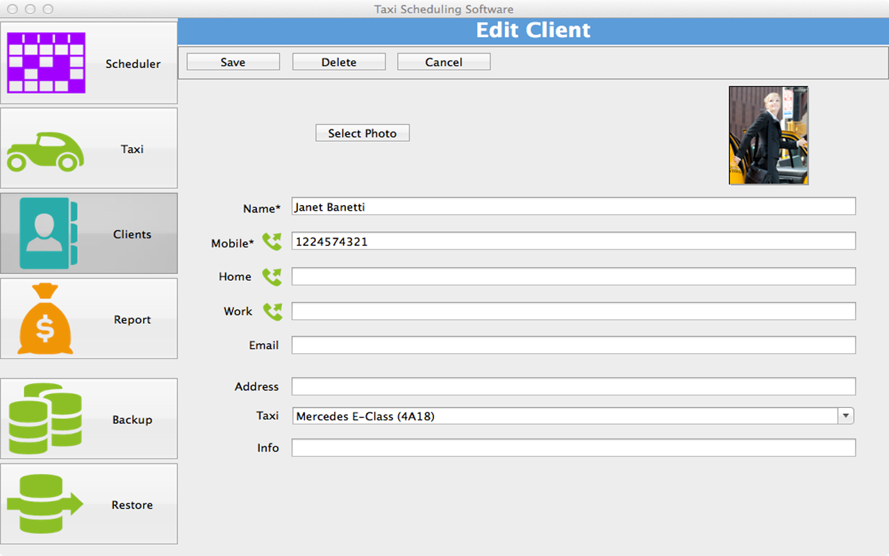Taxi Scheduling Software for MAC Screenshot
